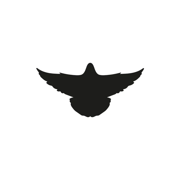Vector silueta negra de una paloma voladora sobre blanco — Vector de stock
