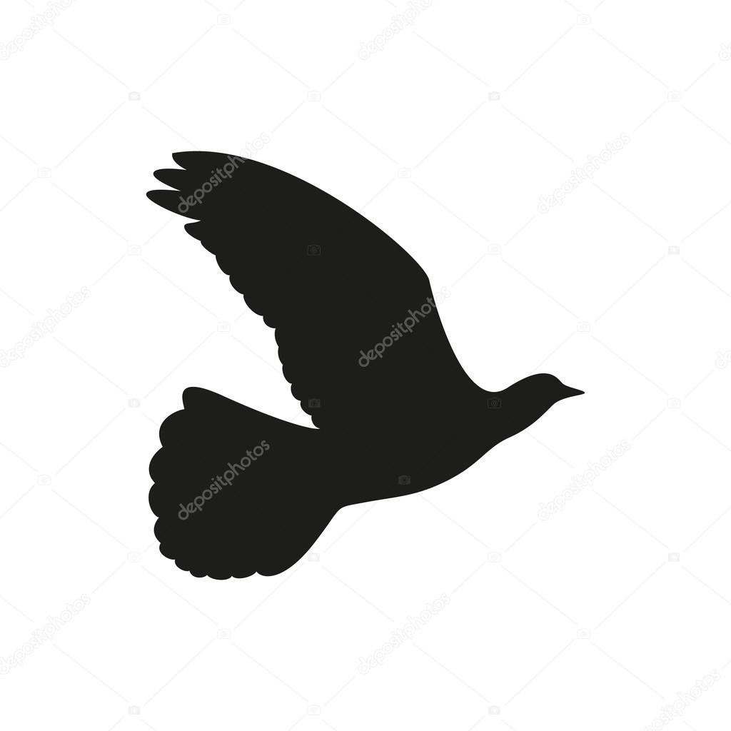 Black icon of a flying Dove to the side on a white background