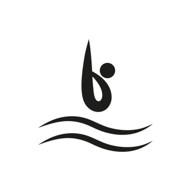 Suya dolan bir adam. Yüzme havuzunda çocuk dalışı. Dalış çocuk düz tasarım. 