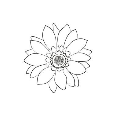 beyaz arka plan üzerinde güzel çiçek basit siyah çizgili simge