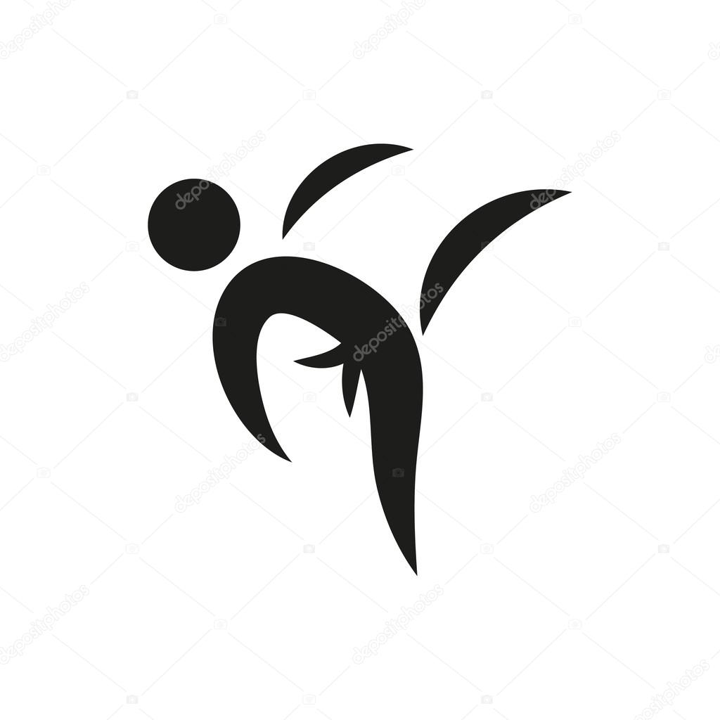 Silhouette of a man in the front karate, taekwondo, martial arts. In the style of eastern painting. Designed for sports events, competitions, tournaments, vector illustrations.