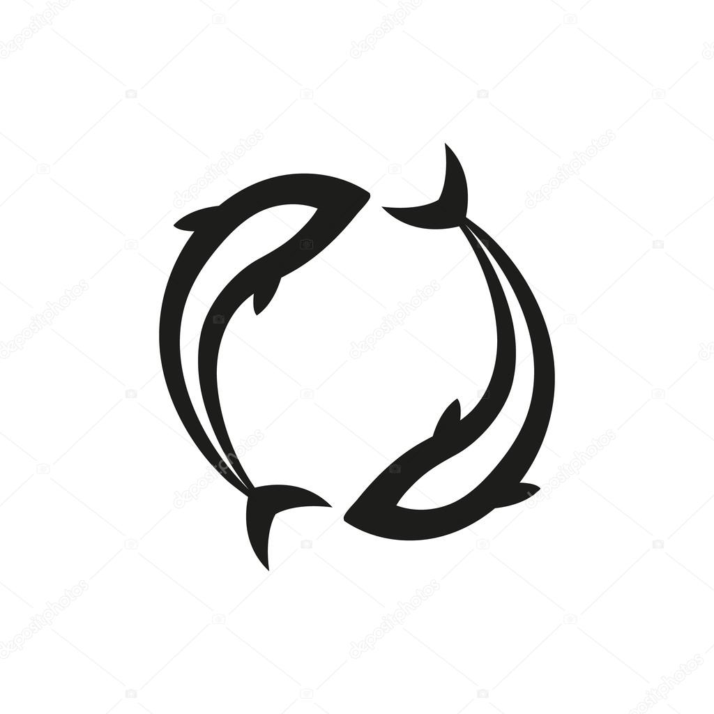 Pisces simple black icon isolated on white background. Elements for company logos, print products, page and web decor. Vector illustration.