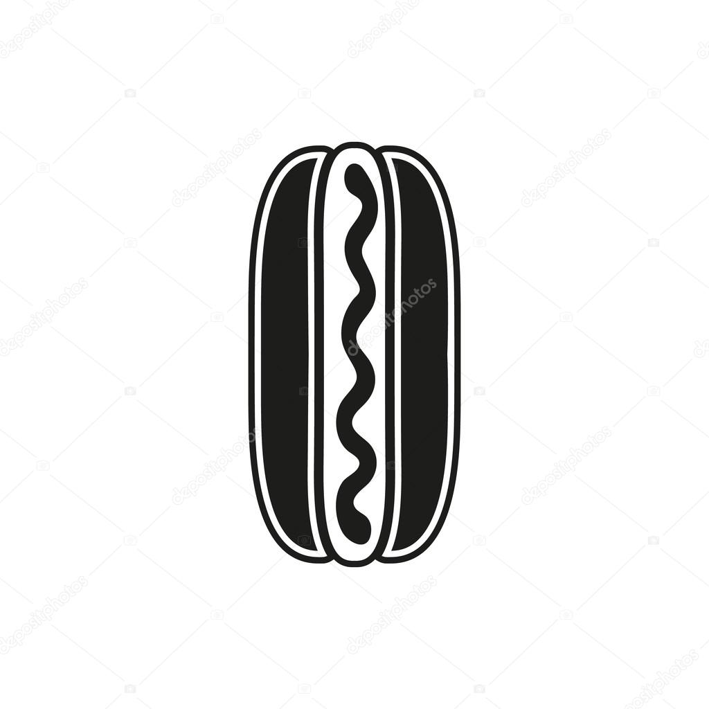 Hot dog simple black icon isolated on white background. Elements for company logos, print products, page and web decor. Vector illustration.