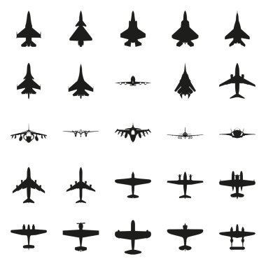 Farklı tek renkli vektör uçaklar Icon set