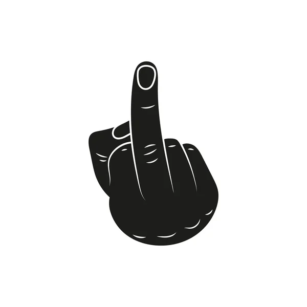 Hand showing middle finger up. fuck you or fuck off. simple black minimal icon on white background — Stockvector