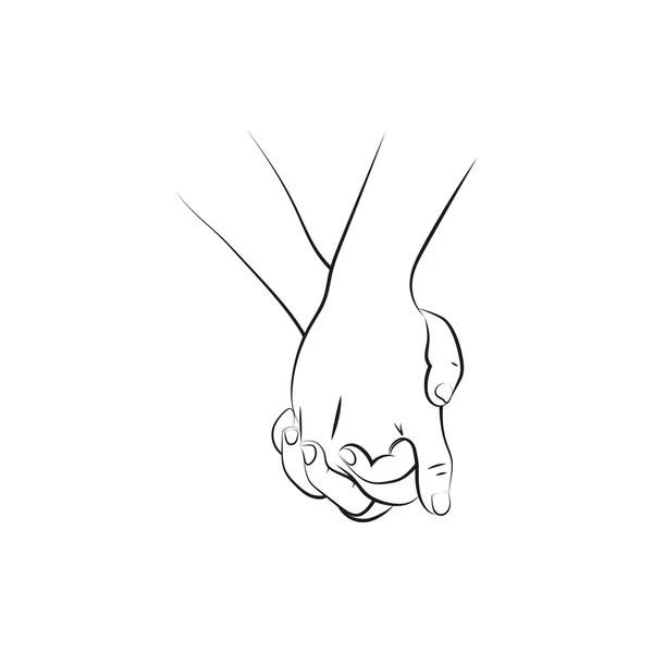 女性と手を繋いでいる男性人の概要図. — ストックベクタ