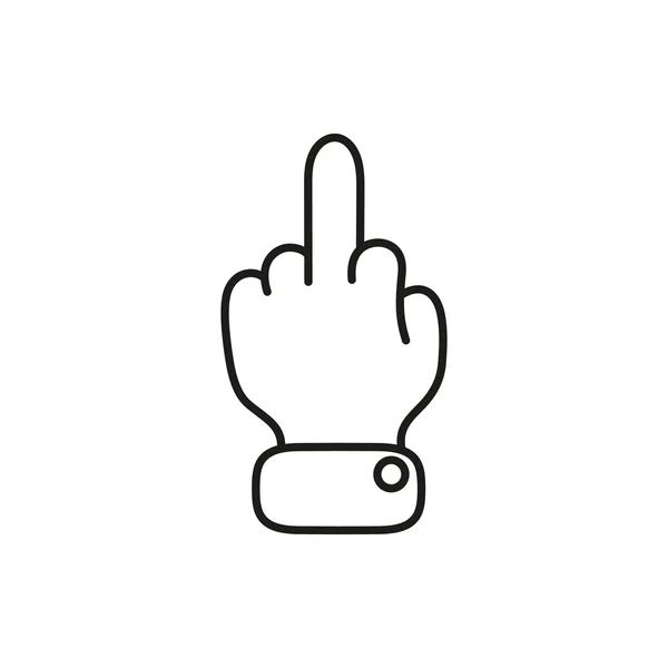 Hand zeigt Mittelfinger nach oben. fuck you or fuck off. einfaches schwarzes Minimalsymbol auf weißem Hintergrund — Stockvektor