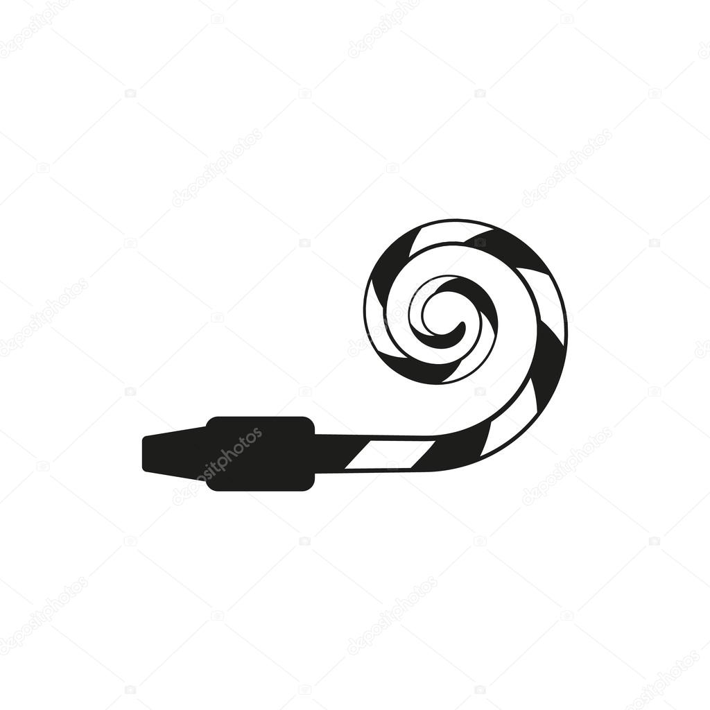 Simple black birthday party horn icon isolated on white background. Elements for company logos, print products, page and web decor. Vector illustration.