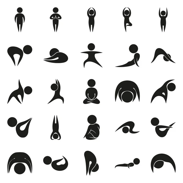 Yoga Méditation Stretching People Icône ensemble — Image vectorielle