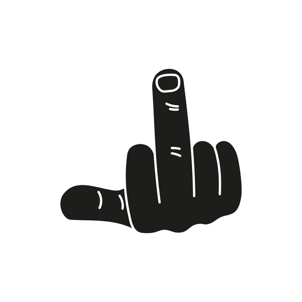 Hand showing middle finger up. fuck you or fuck off. simple black minimal icon on white background — Stock Vector