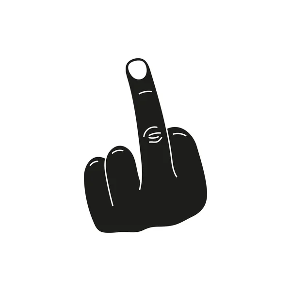 Hand showing middle finger up. fuck you or fuck off. simple black minimal icon on white background — Stockvector