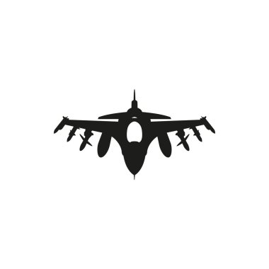 Beyaz arka planda siyah savaş uçağı simgesi