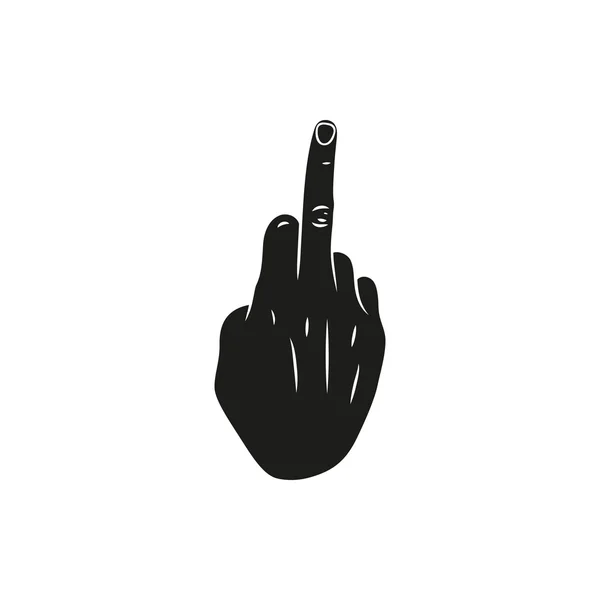Handen visar långfingret upp. knulla dig eller helvete. enkel svart minimal ikon på vit bakgrund — Stock vektor