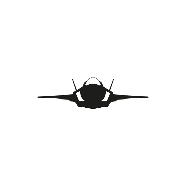 Απλό μαύρο μαχητικό αεροπλάνο εικονίδιο σε λευκό φόντο — Διανυσματικό Αρχείο
