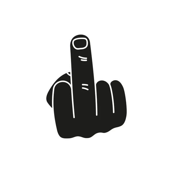 Hand zeigt Mittelfinger nach oben. fuck you or fuck off. einfaches schwarzes Minimalsymbol auf weißem Hintergrund — Stockvektor