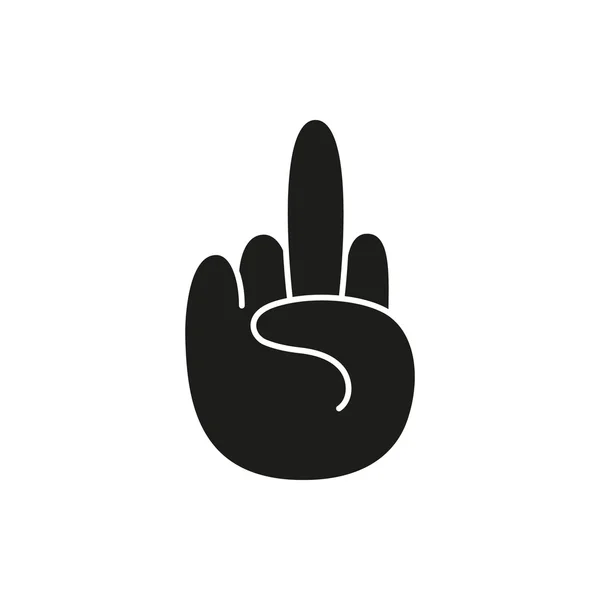 Hand zeigt Mittelfinger nach oben. fuck you or fuck off. einfaches schwarzes Minimalsymbol auf weißem Hintergrund — Stockvektor