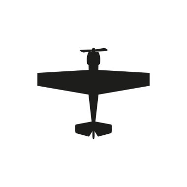 Basit siyah pervaneli uçak simgesi beyaz arka plan üzerinde