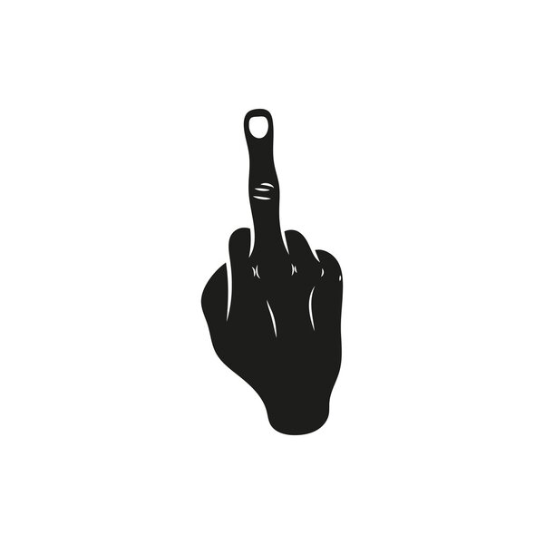 hand showing middle finger up. fuck you or fuck off. simple black minimal icon on white background