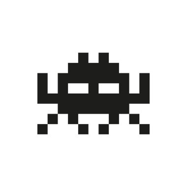 neşeli ve nazik piksel canavar tek beyaz arka plan üzerinde renkli