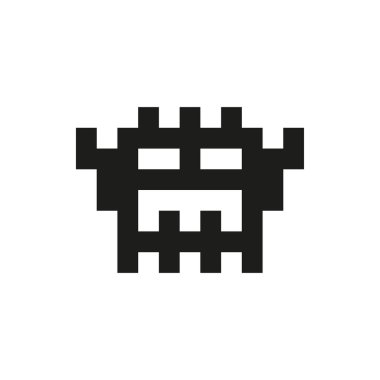 neşeli ve nazik piksel canavar tek beyaz arka plan üzerinde renkli