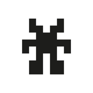 neşeli ve nazik piksel canavar tek beyaz arka plan üzerinde renkli