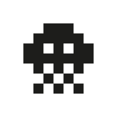 neşeli ve nazik piksel canavar tek beyaz arka plan üzerinde renkli