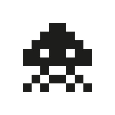 neşeli ve nazik piksel canavar tek beyaz arka plan üzerinde renkli