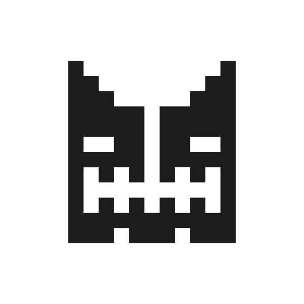 Joyeux et gentil pixel monstre monochrome — Image vectorielle