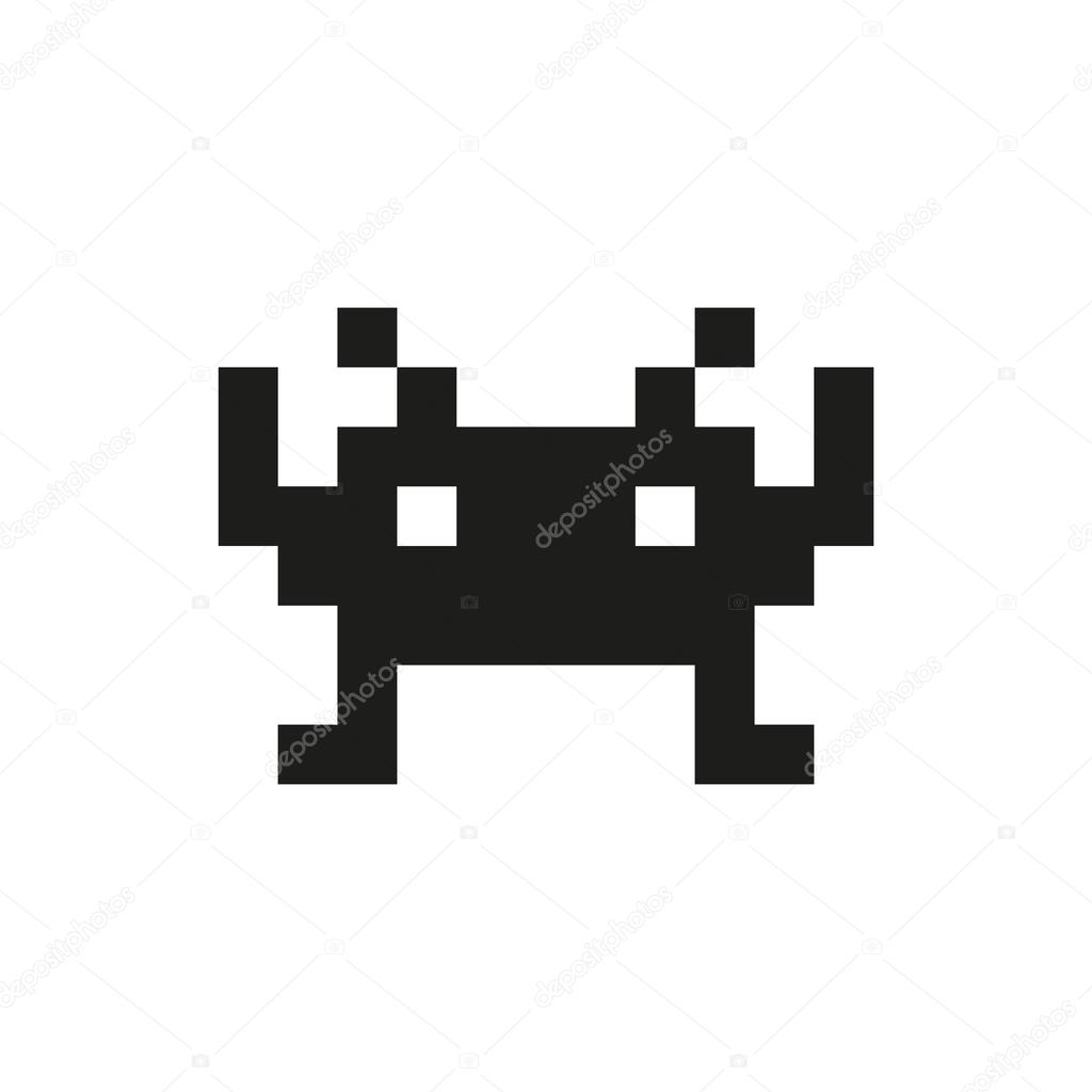 cheerful and kind pixel monster monochrome on white background