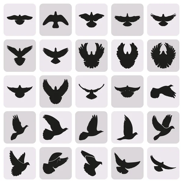 Vliegen zwarte duif duif eenvoudige pictogrammen set — Stockvector