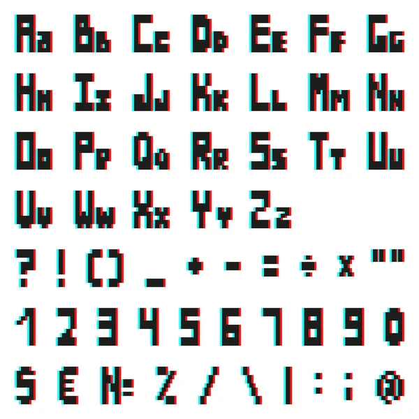 Stereo-Pixelalphabet mit Anaglypheneffekt — Stockvektor