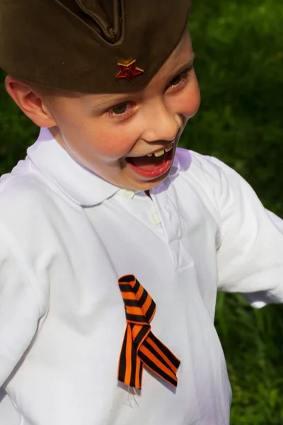 Cute Boy Victory Day Uniform Park — Stock Photo, Image