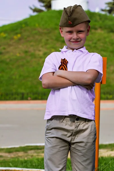 Cute boy on Victory Day in uniform — Stock Photo, Image