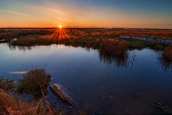 Спокійна вода на заході сонця — стокове фото