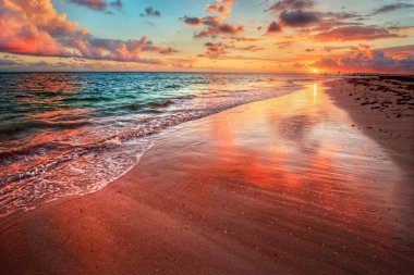 sunset over an ocean beach shore clipart