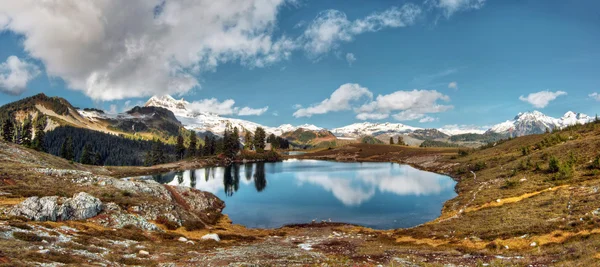 Heldere meer, pijnbomen en bergen — Stockfoto