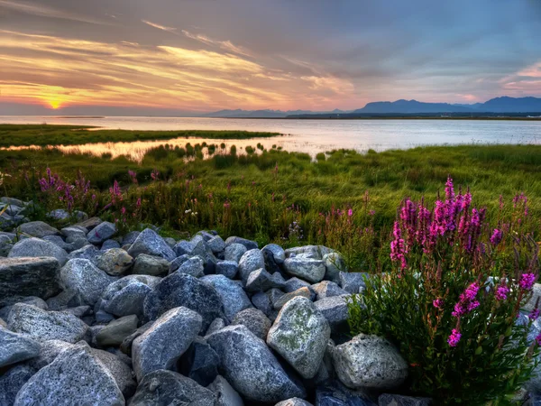 Calm blue river sunset — Stock Photo, Image