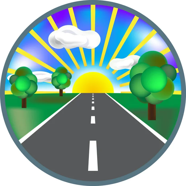 Icono de carretera pavimentada con arbustos rizados verdes — Vector de stock