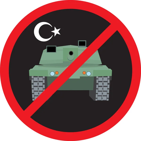 Военный переворот в Турции. Танк на фоне запрета знака — стоковый вектор