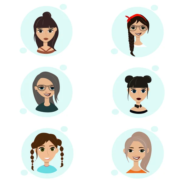 Vector set of female avatar icons. People illustration, flat woman social media. — Stock Photo, Image