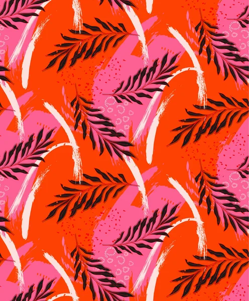 Тропические джунгли красные пальмовые листья изолированы бесшовный фон, швейцарский сыр завод модный летний отпечаток ткани, ткани, обертывание бумаги в вектор с ручной работы формы — стоковый вектор