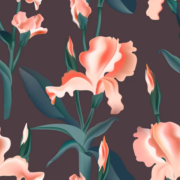 Blommönster, sömlös iris blomma vektor tryck, digital bakgrund. Blommig tryck struktur, rosa abstrakt tropisk sedign. Cutetiny blomma sömlös bakgrund — Stock vektor