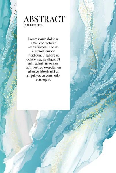 수채 색 파딩, 대리석 수지, 아크릴붓는 미술, 현란 한 청색 유체 배경, 금속 금박 장식이 있는 승화 미술 디지털 종이. 현대 포스터, 미니멀리즘 벽지, 캔버스 아트 — 스톡 벡터