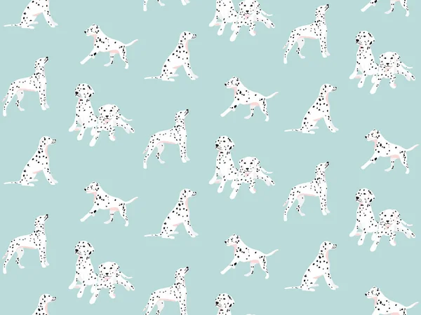 Dalmatian Seamless Pattern Spotted White Black Dogs Blue Seamless Nursery — Stock Vector