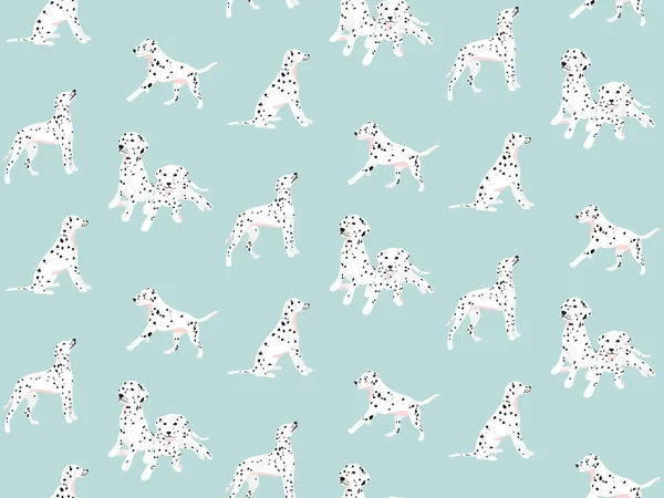 Dalmatian seamless pattern, spotted white black dogs blue seamless nursery print — Stock Vector