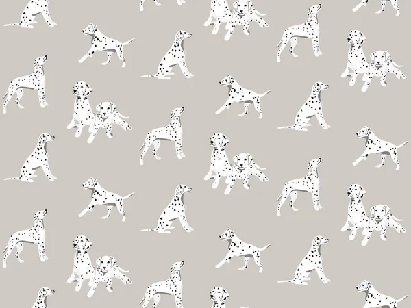 Desenhos animados da Dalmácia desenhado à mão sem costura padrão, manchado branco preto cães sem costura fundo. Estampa de cachorro —  Vetores de Stock