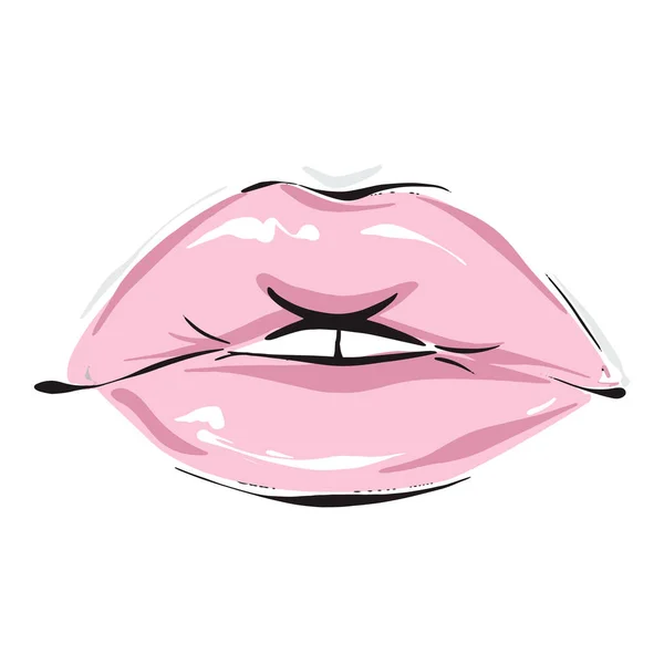 Penuh bibir dengan pink lipgloss vektor seni - Stok Vektor