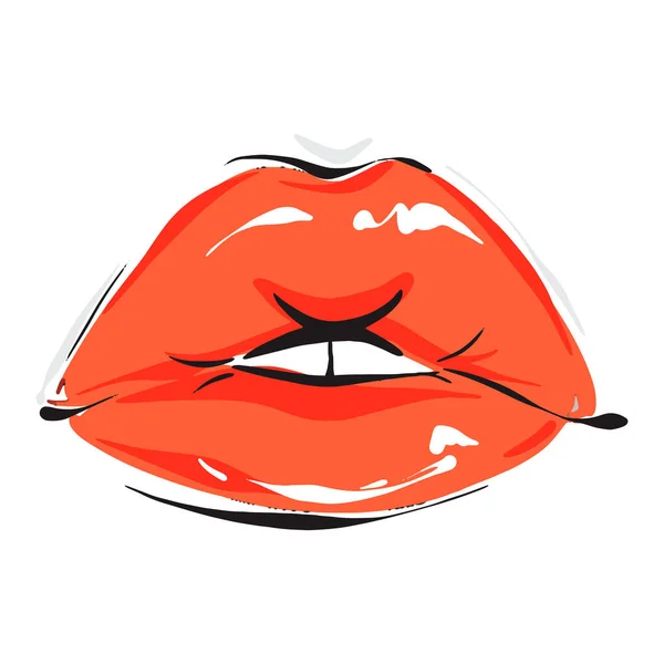 Full red lips beauty injection, makeup illustration art in vector Sexy lips - Stok Vektor