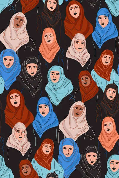 Moslim Diversiteit Vrouwen Hijab Jong Arabisch Meisje Kleur Hoofddoek Woman — Stockvector