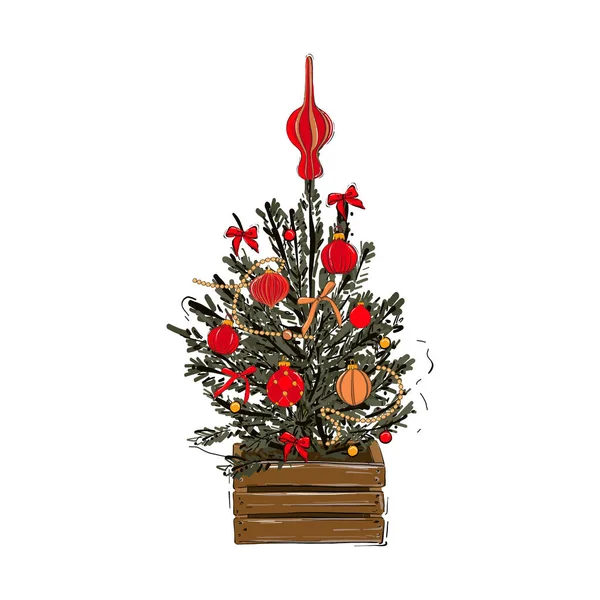 Christmas Tree Decoration Winter Pine Evergreen Design Newyear Holiday Season — Stock Vector